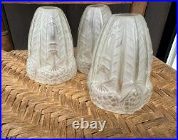 3 Antique RARE Art Deco Sabino Glass Shades Pinecone Motif