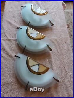 3 Art Deco style glass wall lamps