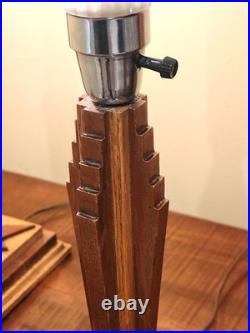 3 Piece Art Deco Skyscraper Bullet Torpedo Lamp Set Machine Age Frosted