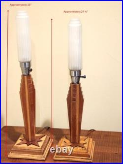 3 Piece Art Deco Skyscraper Bullet Torpedo Lamp Set Machine Age Frosted