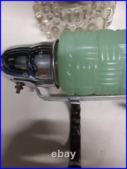 3 Vintage Art Deco Bullet Torpedo lamps green glass shades Headboard + bulbs