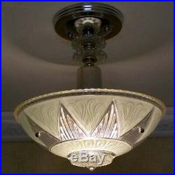 489 Vintage antique aRT DEco Ceiling Light Lamp Fixture Glass Chandelier jadeite