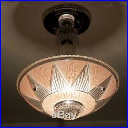 513 Vintage antique aRT DEco Ceiling Light Lamp Fixture Glass Chandelier pink