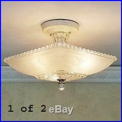 551p Vintage Hobnail 40s art deco Glass Ceiling Light Lamp antique white