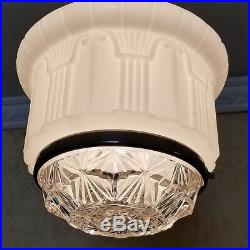 569b Vintage Antique arT Deco Ceiling Light Lamp Chrome Fixture Glass Hall Bath