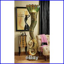 70 Tall Peacock Plumage Stylized Feathers Art Deco Pedal Switch Floor Lamp
