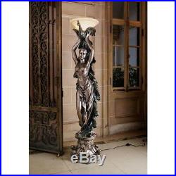 74.5 Art Deco French Peacock Goddess Torchiere Large Sculptural Floor Lamp