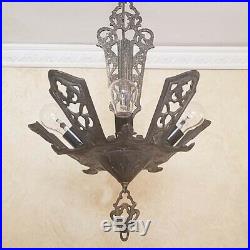 756b Antique arT Deco Ceiling Lamp Light Fixture Glass Slip Shade Chandelier