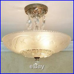 762b Vintage 40s art deco Glass Ceiling Light Lamp Fixture chandelier antique