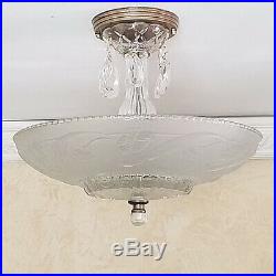 762b Vintage 40s art deco Glass Ceiling Light Lamp Fixture chandelier antique