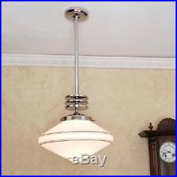 770 Vintage aRT DEco Ceiling Lamp Light Fixture glass shade chrome pendant nice