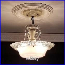 780b Vintage antique arT Deco Glass Shade Ceiling Light Lamp Fixture Chandelier