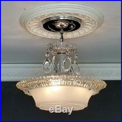 784b Vintage antique arT Deco Glass Shade Ceiling Light Lamp Fixture Chandelier