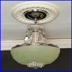 78b Vintage antique arT Deco Glass Ceiling Light Lamp Fixture Jadeite Chandelier