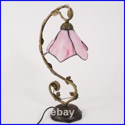 8'' Pink Floral Vine Tabletop Light, Tiffany Table Lamp, 3-color Dimmable, Glass