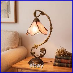 8'' Pink Floral Vine Tabletop Light, Tiffany Table Lamp, 3-color Dimmable, Glass