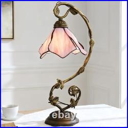 8'' Pink Floral Vine Tabletop Light, Tiffany Table Lamp, 3-color Dimmable, Glass