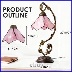 8'' Pink Floral Vine Tabletop Light, Tiffany Table Lamp, 3-color Dimmable, Glass