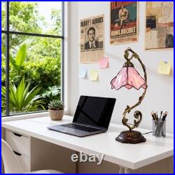 8'' Pink Floral Vine Tabletop Light, Tiffany Table Lamp, 3-color Dimmable, Glass