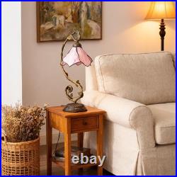 8'' Pink Floral Vine Tabletop Light, Tiffany Table Lamp, 3-color Dimmable, Glass