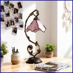 8'' Pink Floral Vine Tabletop Light, Tiffany Table Lamp, 3-color Dimmable, Glass