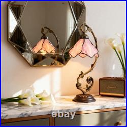 8'' Pink Floral Vine Tabletop Light, Tiffany Table Lamp, 3-color Dimmable, Glass