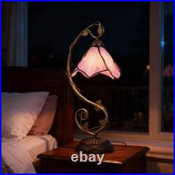 8'' Pink Floral Vine Tabletop Light, Tiffany Table Lamp, 3-color Dimmable, Glass
