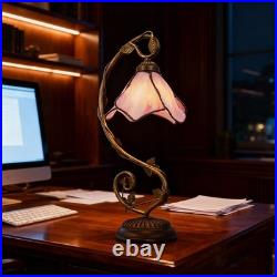 8'' Pink Floral Vine Tabletop Light, Tiffany Table Lamp, 3-color Dimmable, Glass