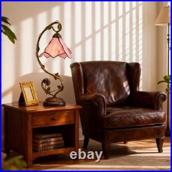 8'' Pink Floral Vine Tabletop Light, Tiffany Table Lamp, 3-color Dimmable, Glass