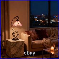 8'' Pink Floral Vine Tabletop Light, Tiffany Table Lamp, 3-color Dimmable, Glass