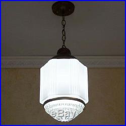 958 Vintage aRT DEco 40's Ceiling Light Lamp Fixture Glass bath ANTIQUE 1 of 6