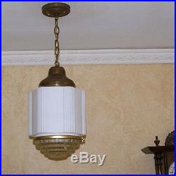 958 Vintage aRT DEco 40's Ceiling Light Lamp Fixture Glass bath ANTIQUE 1 of 6