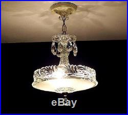992 Vintage 30s 40s aRT DEco CEILING LIGHT CHANDELIER lamp fixture white 1of 2