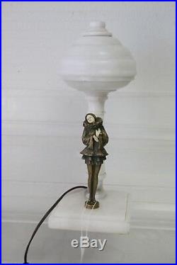 ANTIQUE 1920s SPELTER & ALABASTER ART DECO DESK LAMP. USED