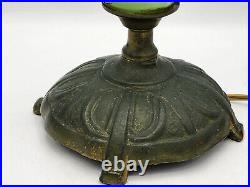 ANTIQUE ART DECO 30's SKYSCRAPER GREEN JADEITE GLASS BRONZE BASE BOURDOIR LAMP