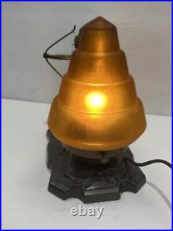 ANTIQUE ART DECO Bronze NATIVE AMERICAN STATUE BEEHIVE SATIN GLASS SHADE LAMP