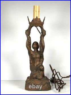 ANTIQUE ART DECO LA BELLE JOAN of ARC-SPELTER LAMP MISSING SHADES