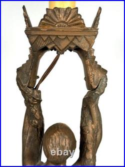 ANTIQUE ART DECO LA BELLE JOAN of ARC-SPELTER LAMP MISSING SHADES