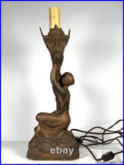 ANTIQUE ART DECO LA BELLE JOAN of ARC-SPELTER LAMP MISSING SHADES