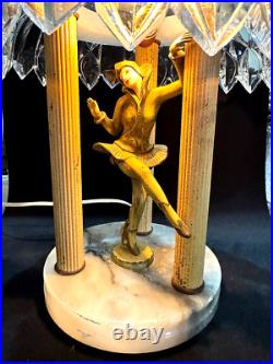 ANTIQUE Art Deco Dancing Pixie Lamp Gerado by J. B. Hirsch withglass Dome 13 H