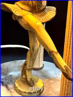 ANTIQUE Art Deco Dancing Pixie Lamp Gerado by J. B. Hirsch withglass Dome 13 H