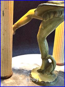 ANTIQUE Art Deco Dancing Pixie Lamp Gerado by J. B. Hirsch withglass Dome 13 H