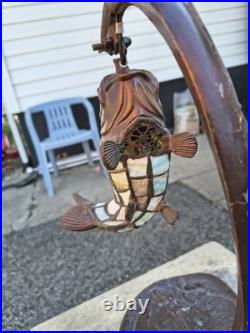 ANTIQUE BRONZE SLAG GLASS FISH & STINGRAY LAMP Needs To Be Fix Showing On Pic