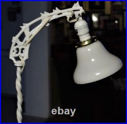 ANTIQUE CAST IRON BRIDGE FLOOR LAMP Deco Motif Choice of 2 Glass Shades