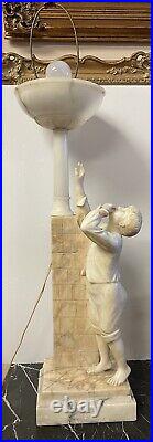 ANTIQUE ITALIAN ALABASTER MARBLE FIGURAL LAMP SCULPTURED WITH BOY 28 High