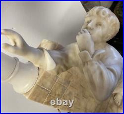 ANTIQUE ITALIAN ALABASTER MARBLE FIGURAL LAMP SCULPTURED WITH BOY 28 High