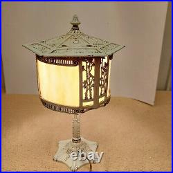 ANTIQUE Slag Glass Lamp Ornate Art Nouveau Deco Crafts 14 VINTAGE RARE