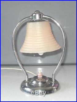 ART DECO 1930s CHROME PLATED LAMP WITH PASTEL PINK BAKELITE SHADE