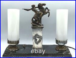 ART DECO 1930s WOMAN WARRIOR ON HORSE LAMP SILVERWARE PRODUCTS CANADA LTD works