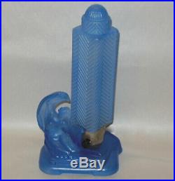 ART DECO Blue Glass Nude Lady LAMP 11 1/4 SKYSCRAPER